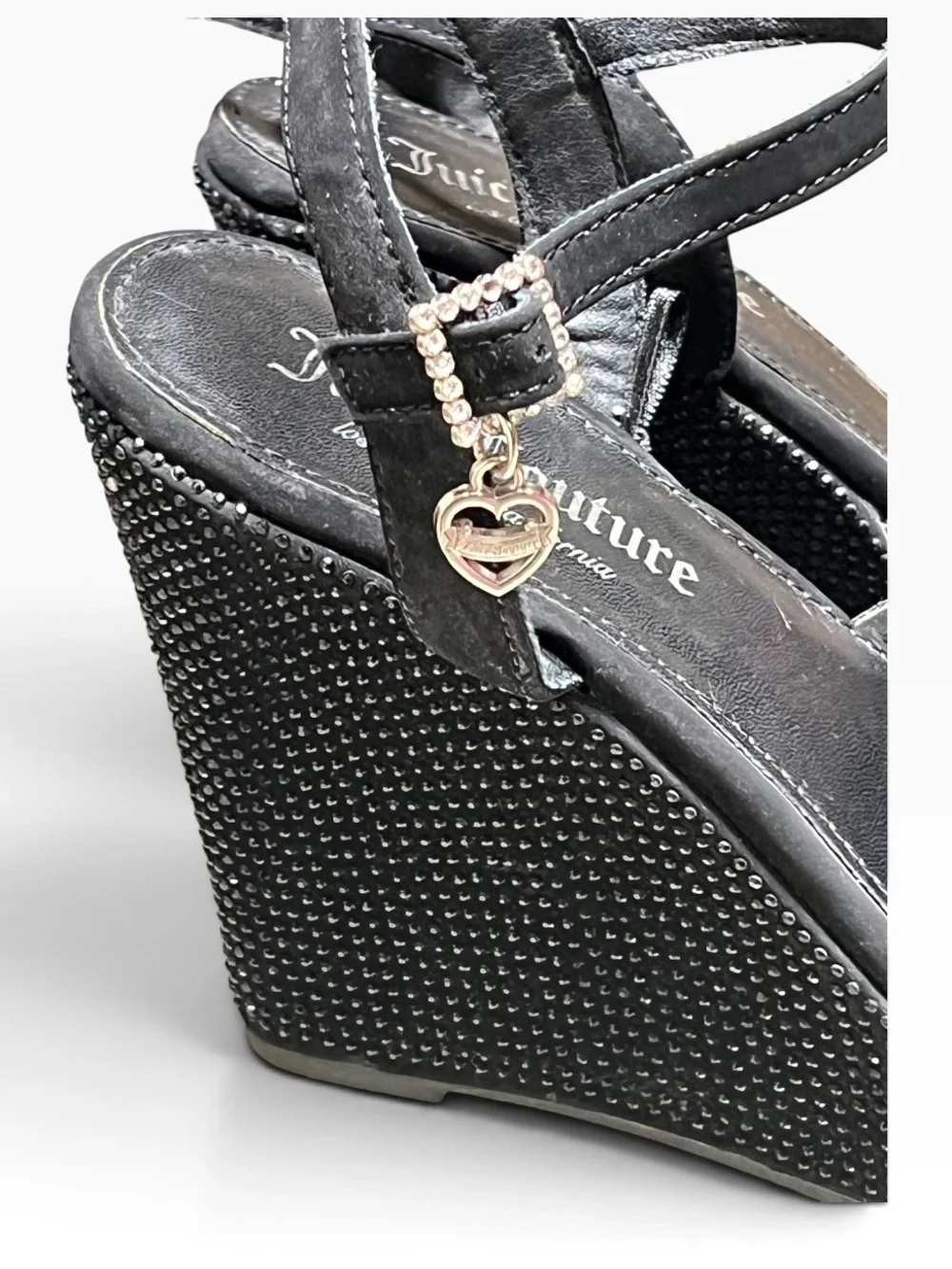 Juicy Couture Hippo black crystal wedge sandals